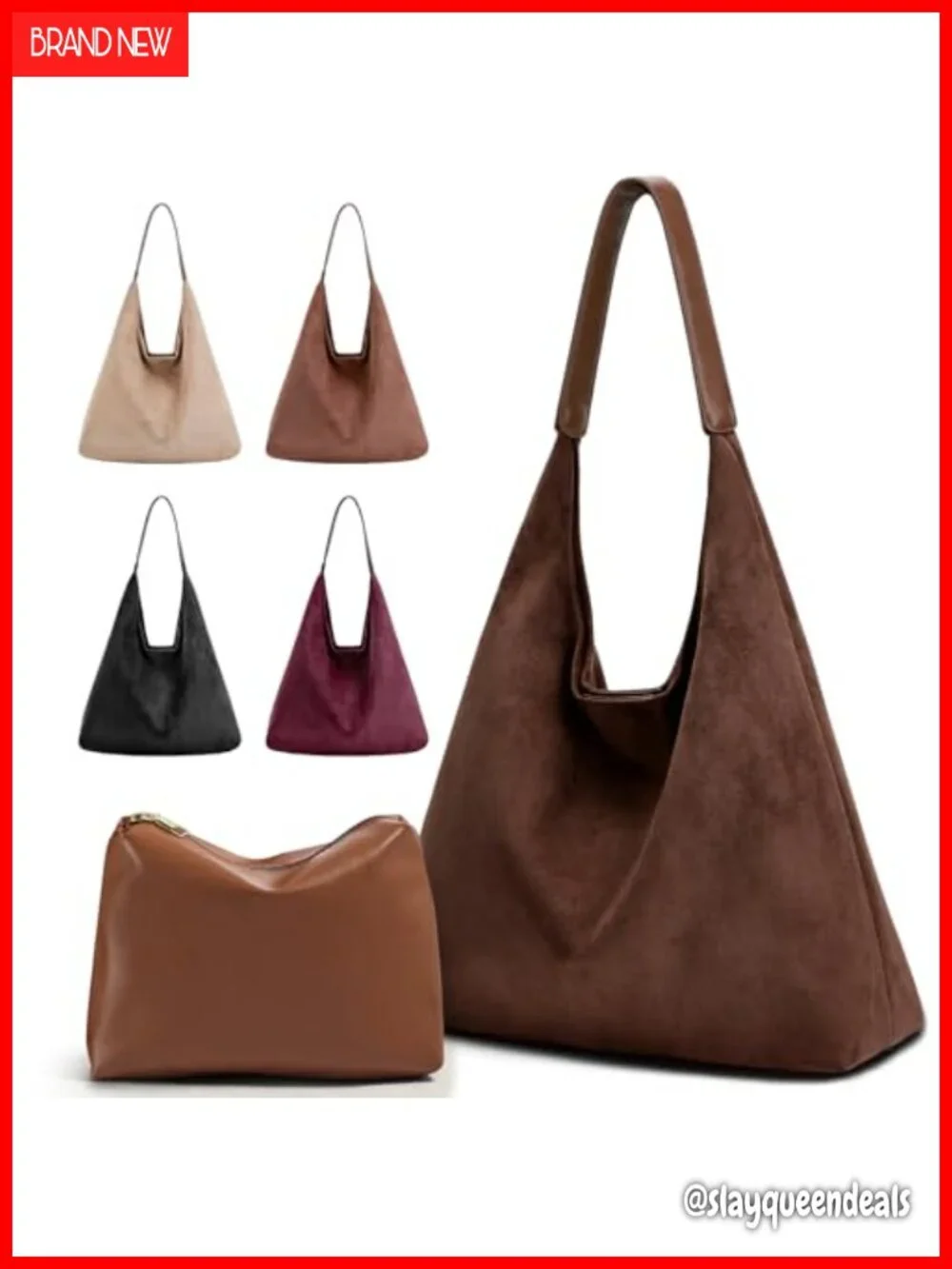 Vegan Leather 2-Piece Purse Set, Slouchy Hobo & Tote Bags